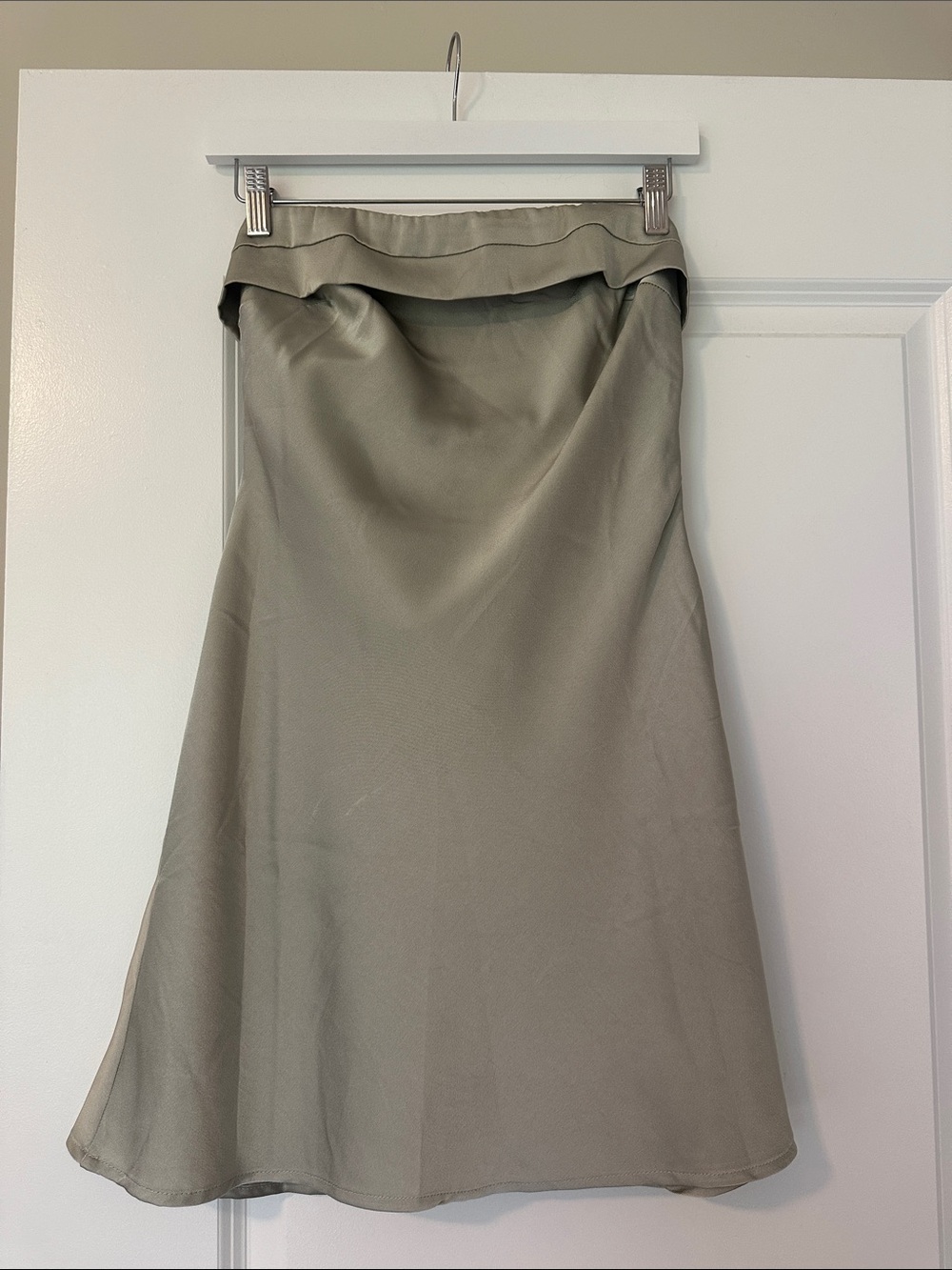 Princess Polly Olive Satin A-Line Midi Skirt